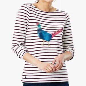 Joules Harbour Luxe Long Sleeve Pheasant Jersey Top Sequined T-Shirt - 14